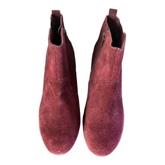 Clarks Boots Womens 7.5M Ankle Burgundy Wedge Heel Suede Zip Up‎ Casual Boho - Picture 3 of 8
